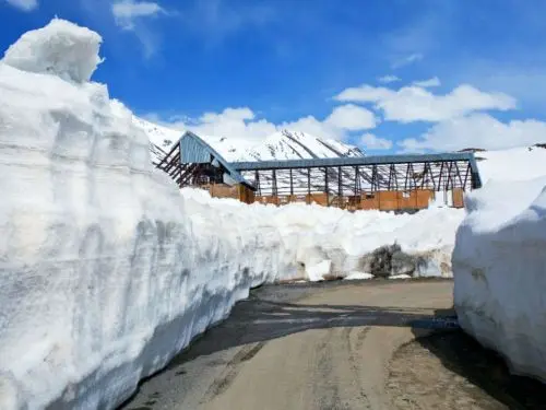 Winter snow roads and snow walls near Rohtang Pass Manali